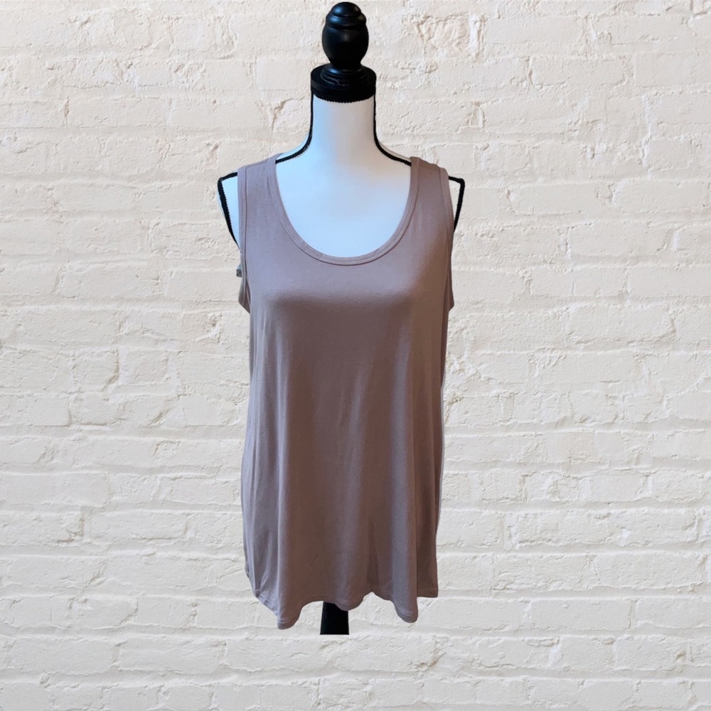 LOGO by Lori Goldstein Taupe Layers Tunic Tank with Straight Hem